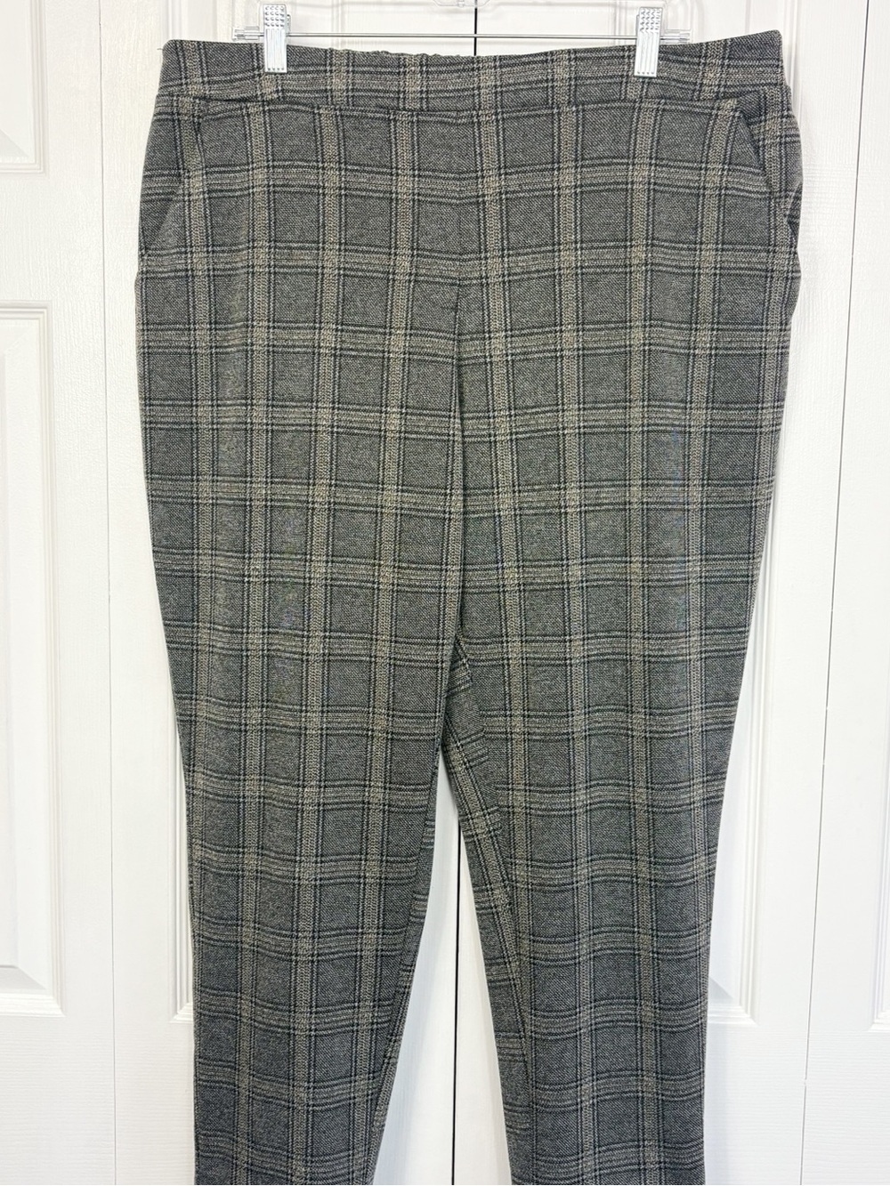 Nine West Gray Multi Plaid Check Knit Stretch Pull-On Taper Crop Pants XL